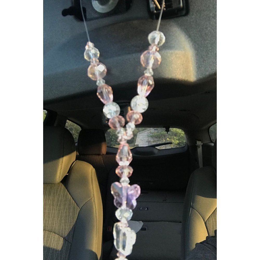 Beaded Suncatcher Car Charm Rearview Mirror Ornament Butterfly PinkCrystal Prism - Picture 6 of 10